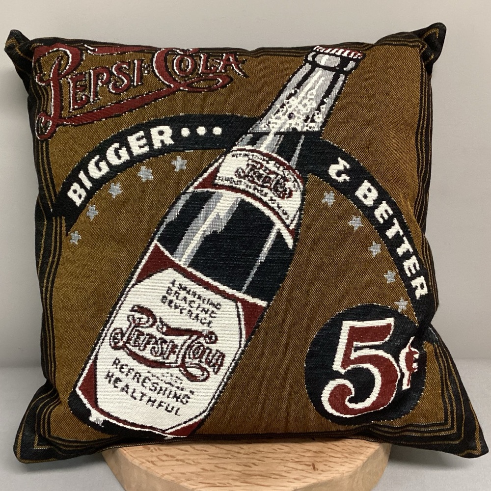 🟤 Vintage - NWT - Pepsi Cola Woven Tapestry Pillow - Bigger & Better Themed